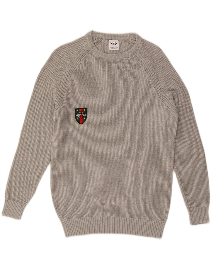ZARA Mens Crew Neck Jumper Sweater Medium Grey Cotton Vintage Zara and Second-Hand Zara from Messina Hembry 