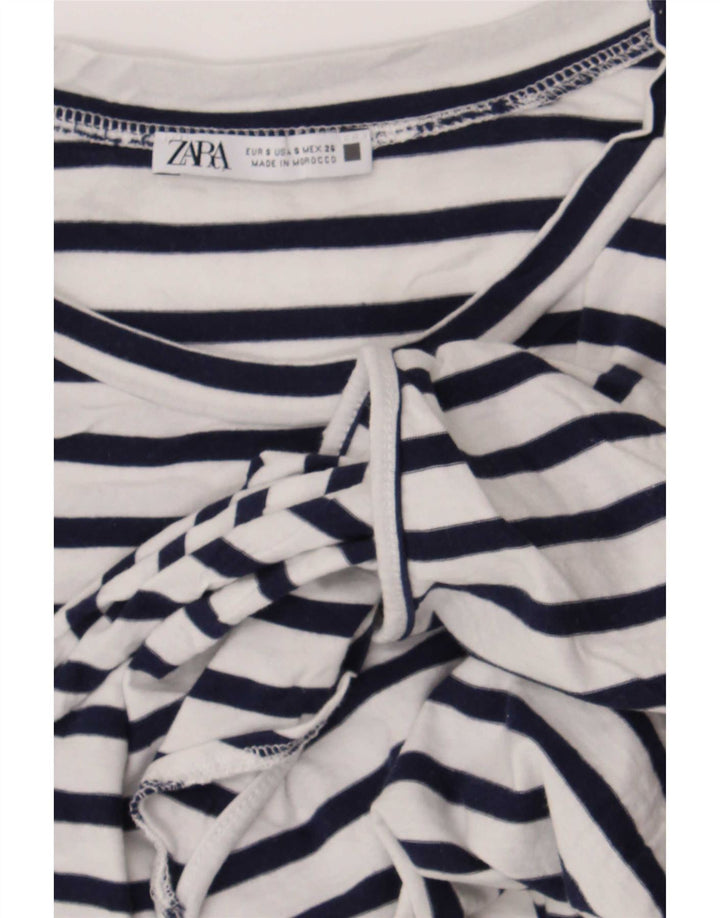 Zara Γυναικεία Crop Μπλούζα με Γραβάτα Τοπ UK 10 Small Navy Blue ριγέ