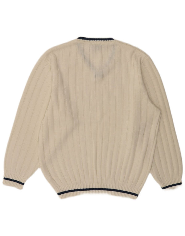 VINTAGE Ανδρικό πουλόβερ με λαιμόκοψη UK 40/42 Μεσαίο λευκό πολυακρυλικό