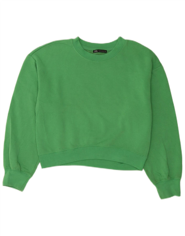 Zara Γυναικεία φούτερ μεγάλης κλίμακας Crop Jumper UK 10 Small Green Polyester