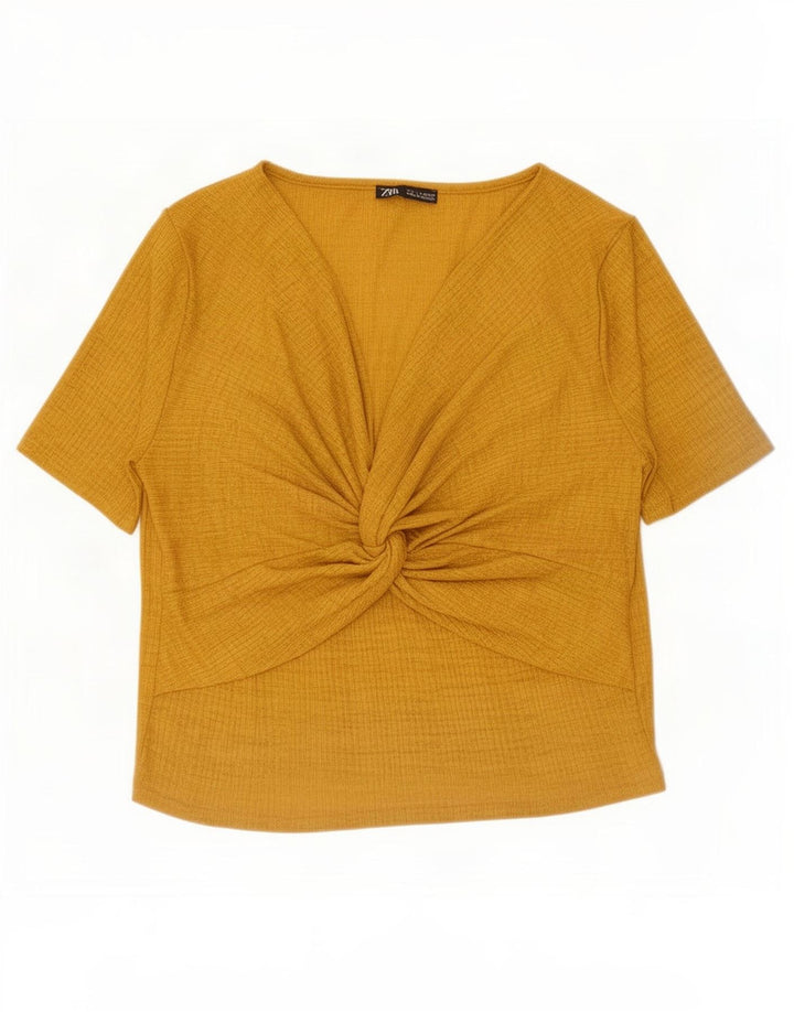 Zara Γυναικεία Μπλούζα Τοπ UK 14 Large Yellow Polyester