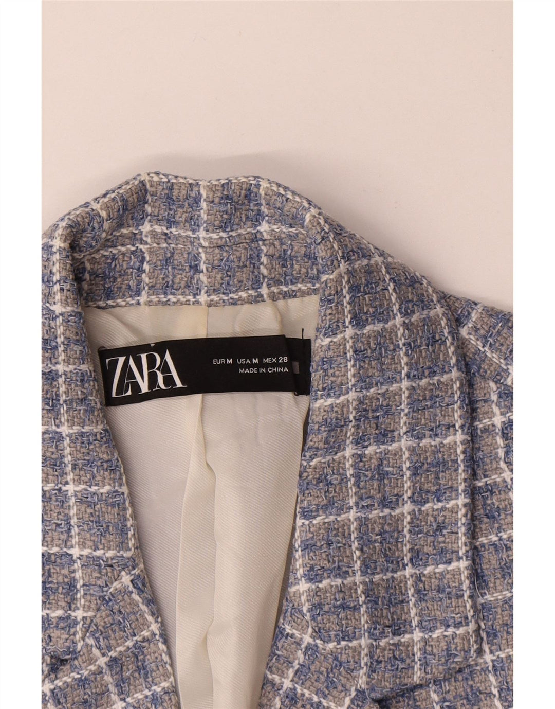 Zara Γυναικείο Μπουφάν Blazer με διπλό στήθος Crop UK 14 Medium Blue Check