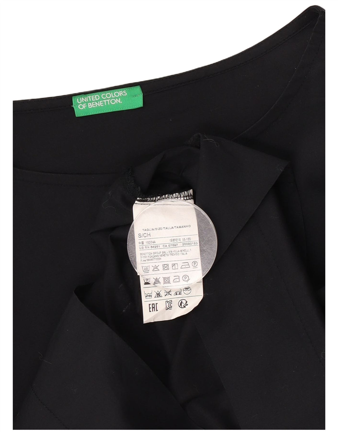 Benetton Γυναικεία Μπλούζα Oversized Top UK 10 Small Black Cotton