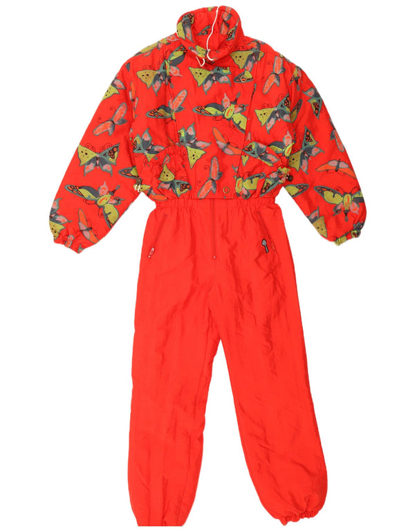 Vintage γυναικεία φόρμα σκι με αφηρημένο σχέδιο UK 14 Medium Red Butterfly