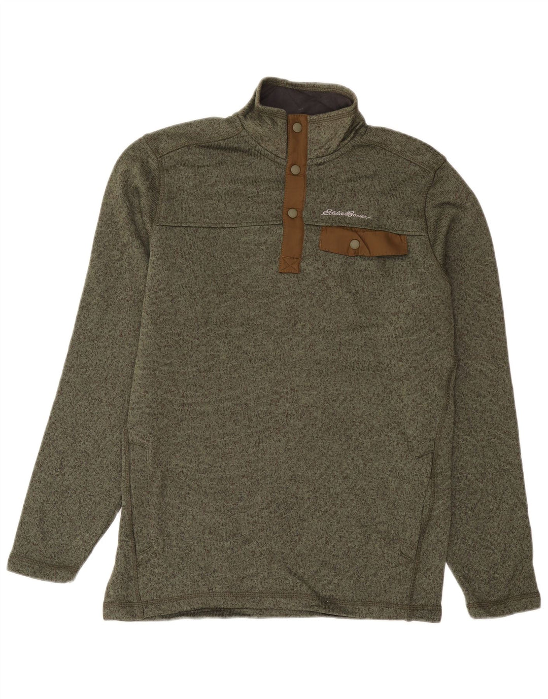 Eddie Bauer Ανδρικό φούτερ με ψηλό λαιμό με κουμπιά, μεσαίο χακί φούτερ