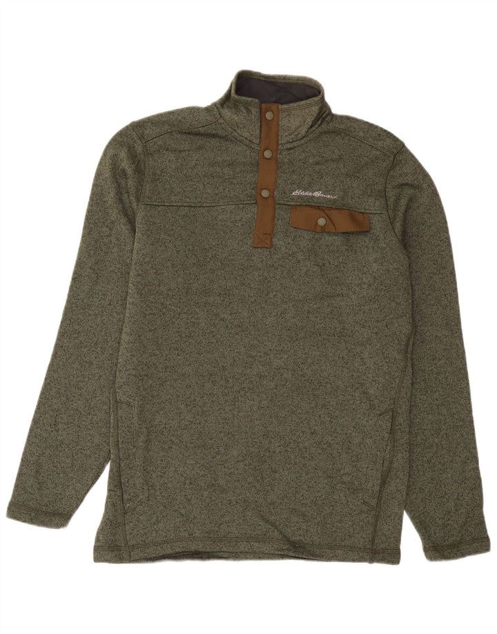 Eddie Bauer Ανδρικό φούτερ με ψηλό λαιμό με κουμπιά, μεσαίο χακί φούτερ