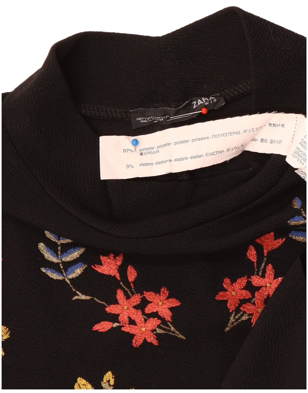 Zara Γυναικείο μακρυμάνικο φόρεμα Shift UK 10 Small Black Floral Polyester