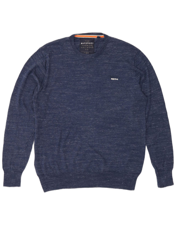 Superdry Ανδρικό πουλόβερ με λαιμόκοψη 3XL από βαμβακερό μπλε ναυτικό