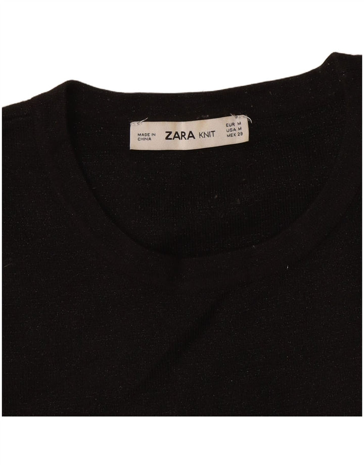 Zara Γυναικείο T-Shirt Top UK 12 Medium Black