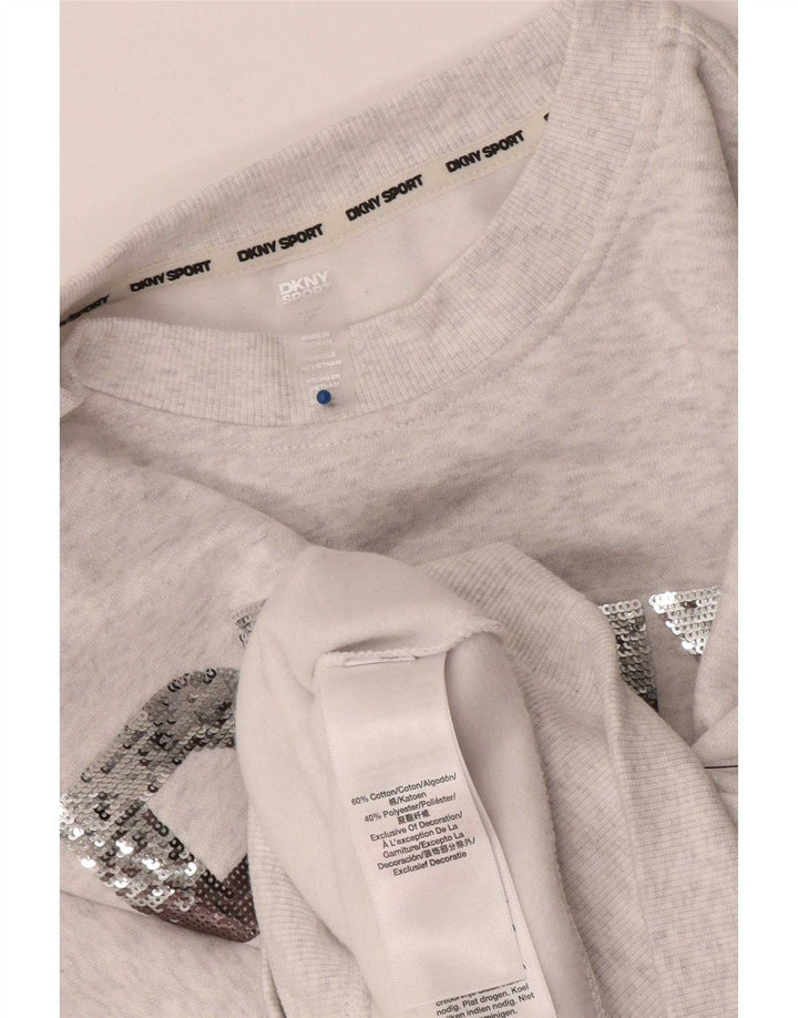 Dkny Γυναικεία Crop Graphic Φούτερ μεγάλου μεγέθους Jumper UK 10 Small Grey