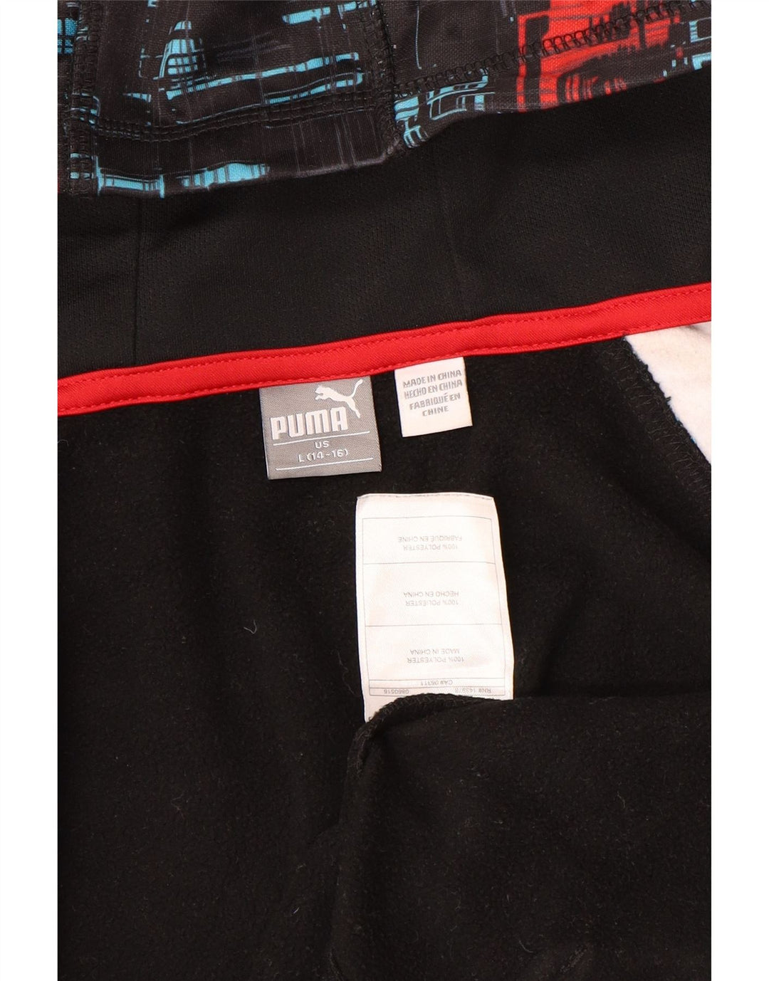 Puma Boys Zip Hoodie πουλόβερ 14-15 ετών Μεγάλο μαύρο γεωμετρικό πολυεστέρα