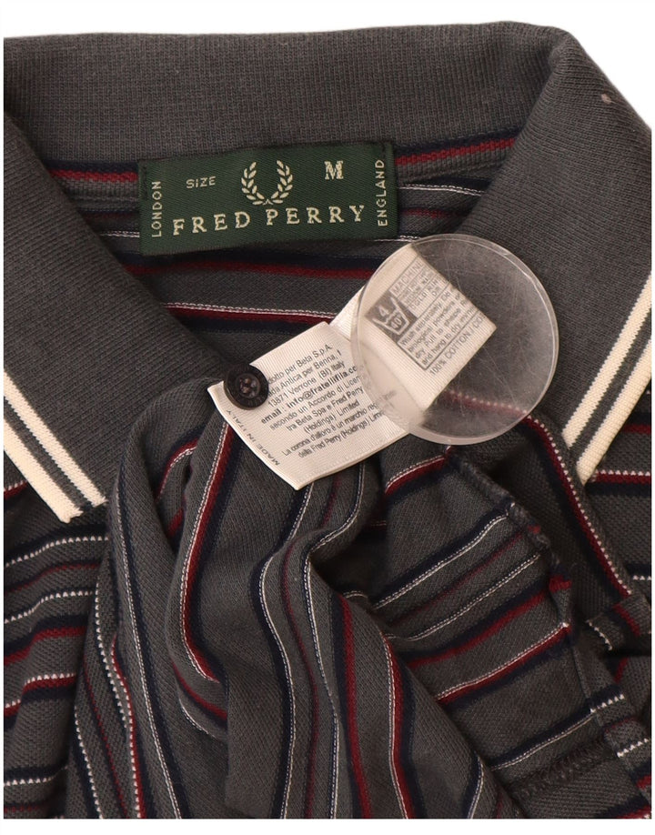FRED PERRY Ανδρικό μακρυμάνικο μπλουζάκι πόλο με μεσαίο γκρι βαμβακερό ριγέ