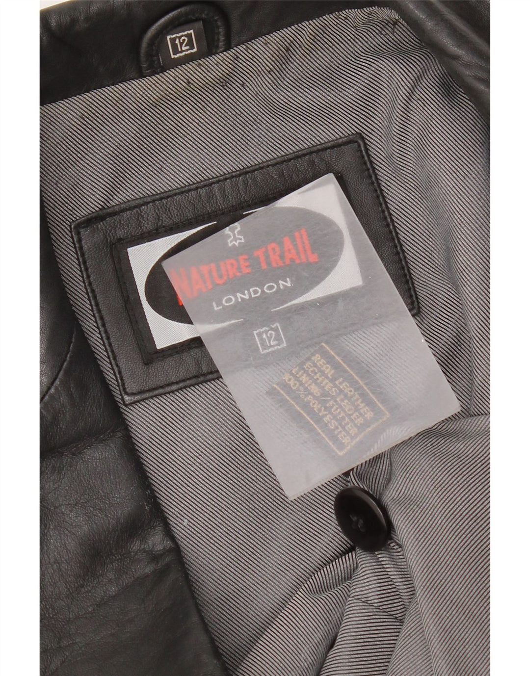 Vintage Γυναικείο Δερμάτινο Μπουφάν με 1 Κουμπί UK 12 Μεσαίο Μαύρο Δερμάτινο