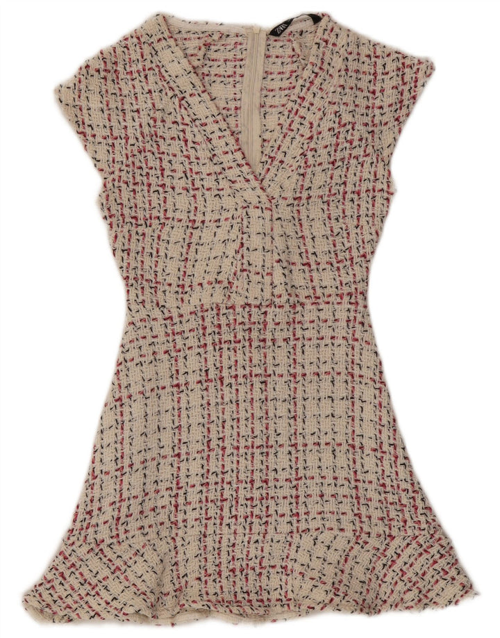 Zara Γυναικείο φόρεμα A-Line UK 8 Small Beige Check