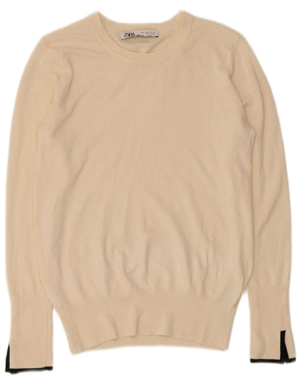 Zara Γυναικείο πουλόβερ με λαιμόκαυμα UK 12 Medium Off White Viscose