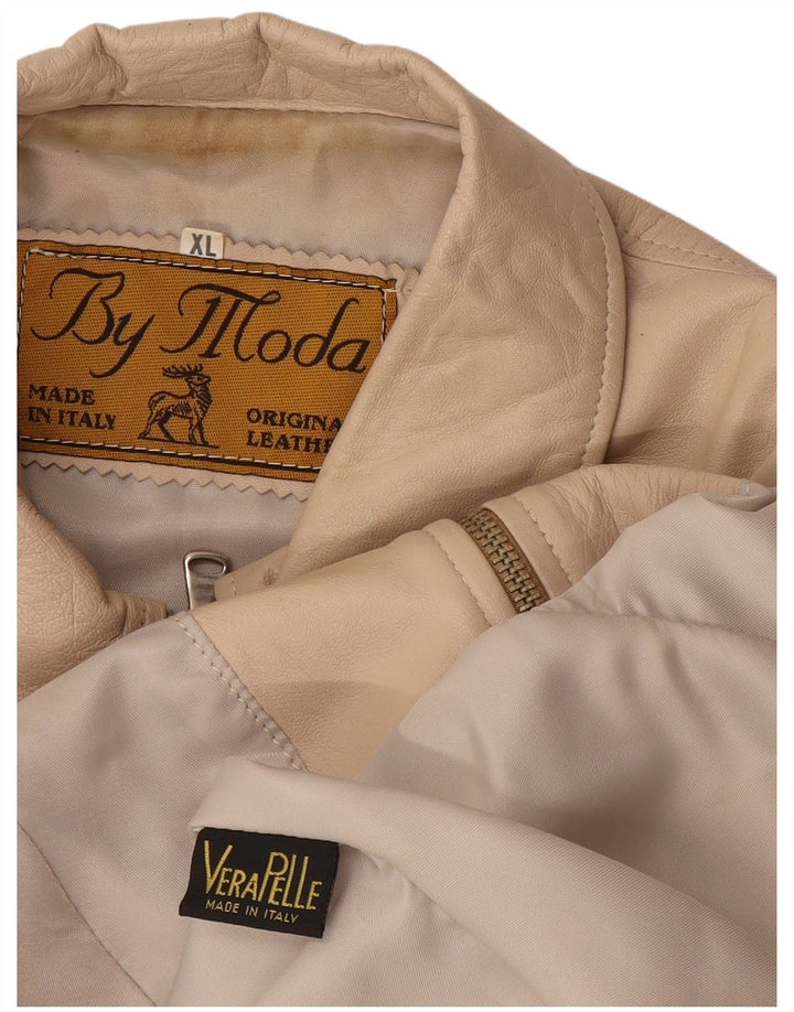 Vintage Γυναικείο Δερμάτινο Μπουφάν UK 18 XL Μπεζ Δερμάτινο