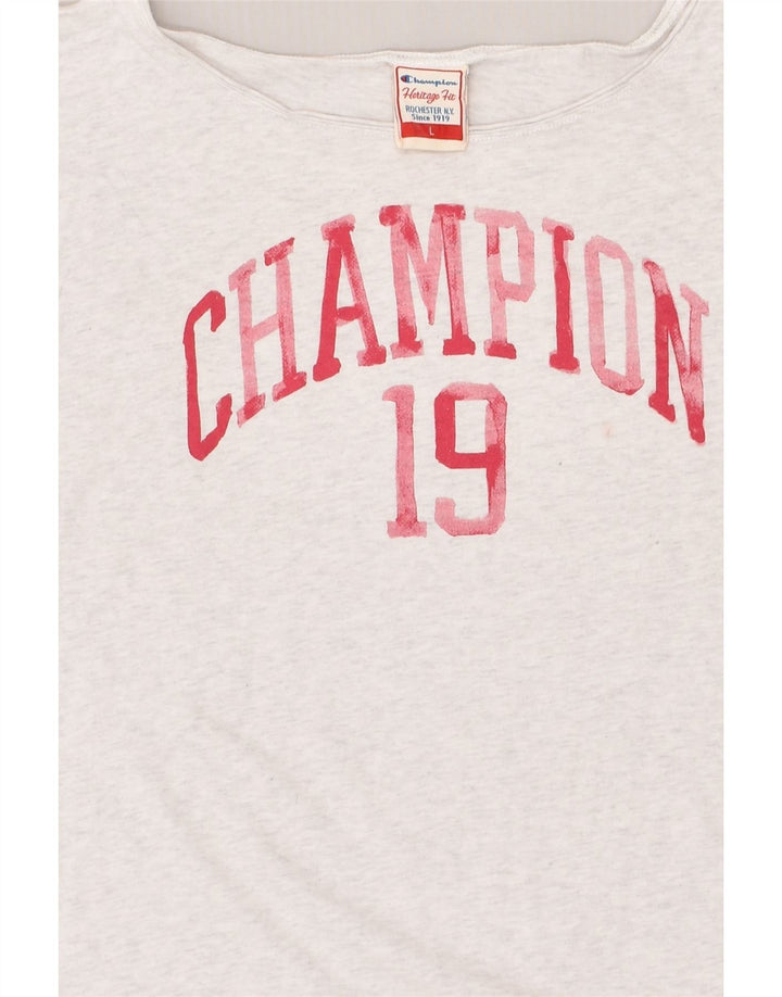 CHAMPION Womens Graphic T-Shirt Top UK 16 Large White Cotton | Vintage Champion | Thrift | Second-Hand Champion | Used Clothing | Messina Hembry 