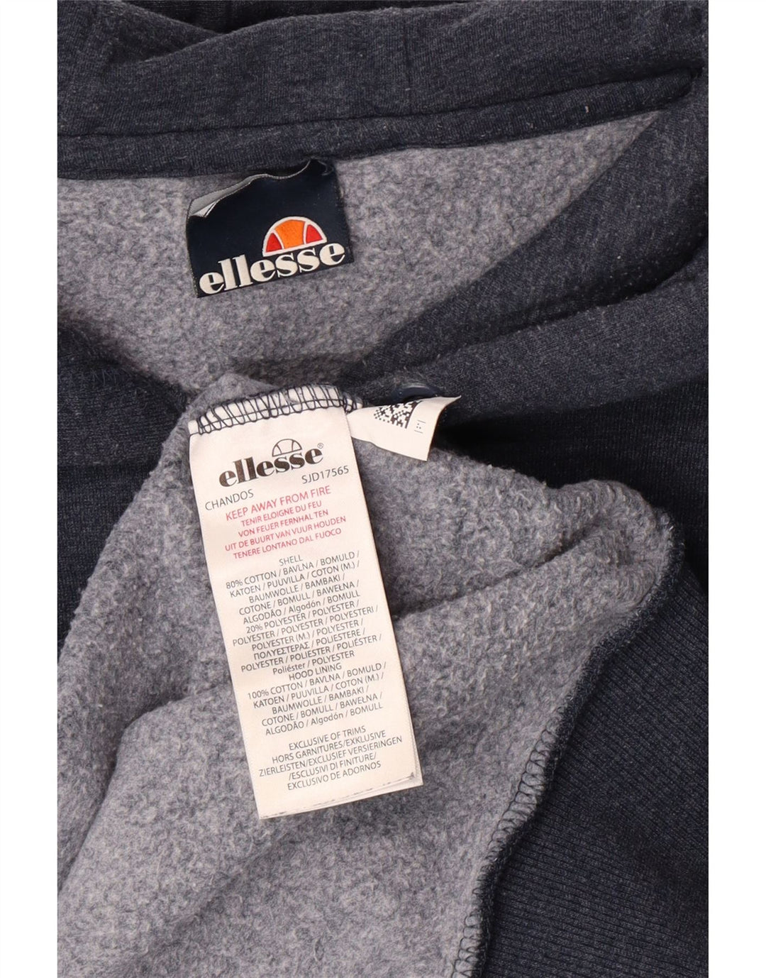 ELLESSE Γυναικείο γραφικό φούτερ με κουκούλα UK 16 Large Navy Blue βαμβακερό
