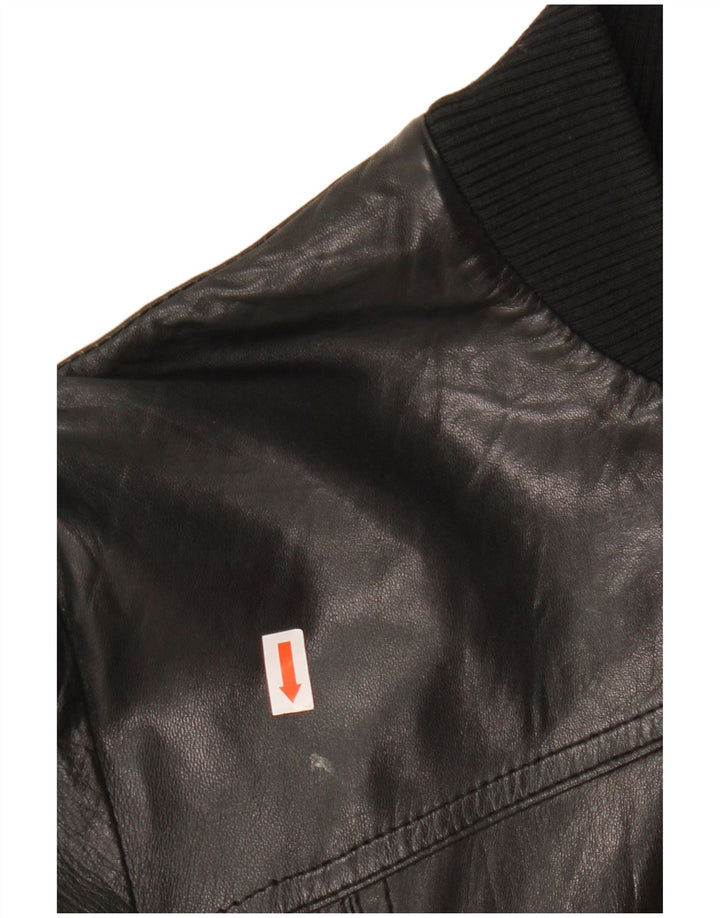 CINTI Γυναικείο Crop Bomber Δερμάτινο Μπουφάν IT 46 Large Μαύρο Δερμάτινο