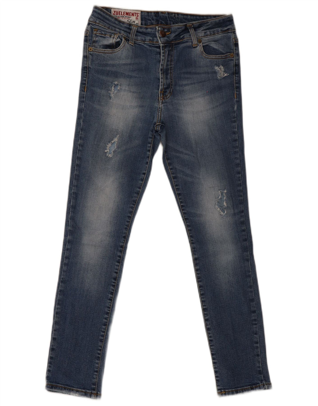Zu Elements Womens Distressed Super Slim Jeans W30 L28 Blue Cotton