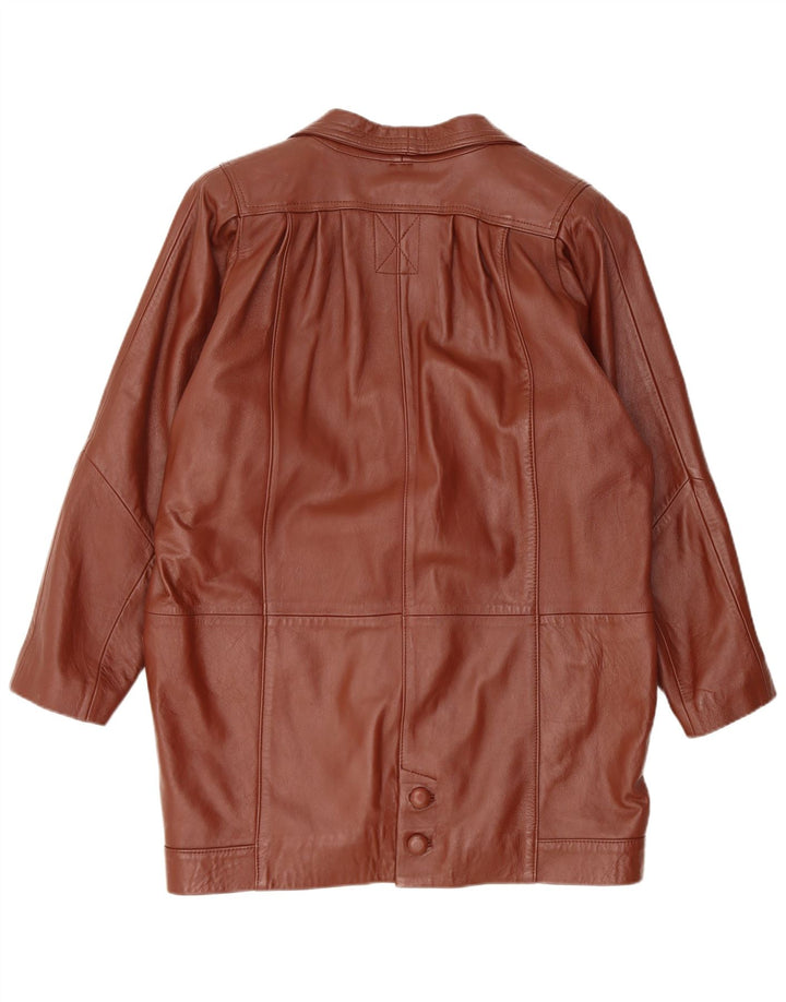 Vintage Γυναικείο Oversized Δερμάτινο Παλτό UK 14 Δερμάτινο Μεσαίο Καφέ