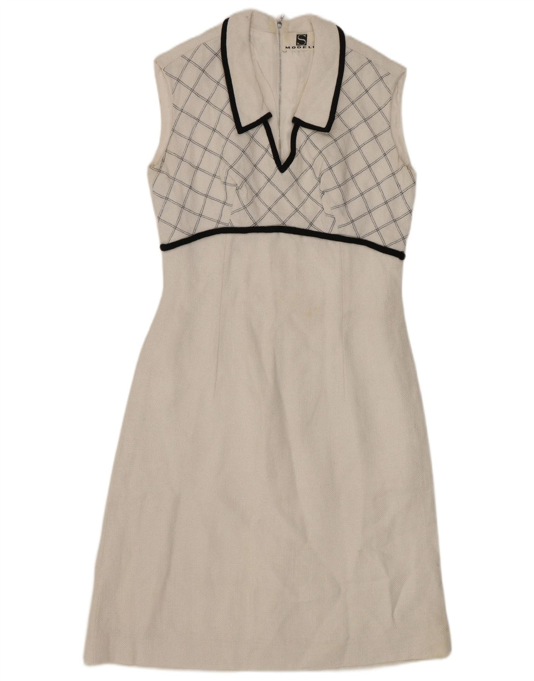 VINTAGE Γυναικείο Αμάνικο Φόρεμα A-Line UK 8 Small White Check