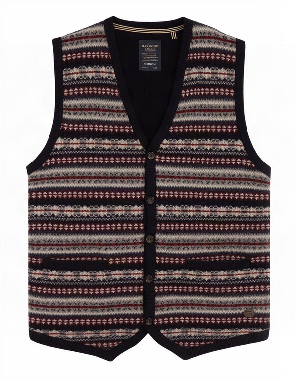 Ανδρικό πλεκτό γιλέκο Hammond & Co Medium Navy Blue Fair Isle Wool