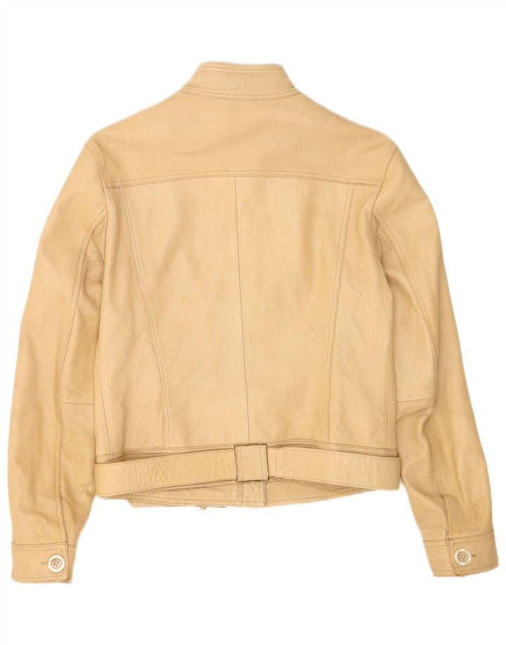 Vintage Γυναικείο Crop Δερμάτινο Μπουφάν IT 44 Medium Beige Leather