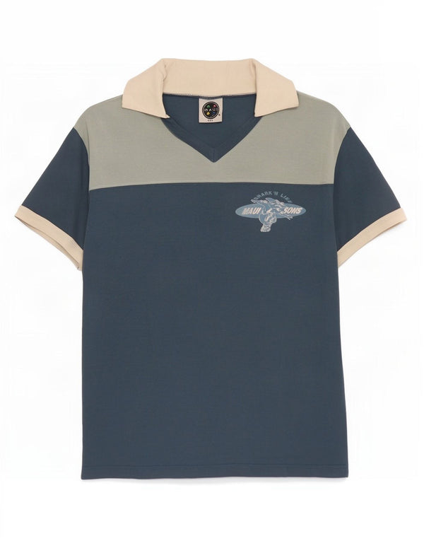 Maui and Sons Womens Polo Shirt UK 14 Medium Blue Colourblock Cotton