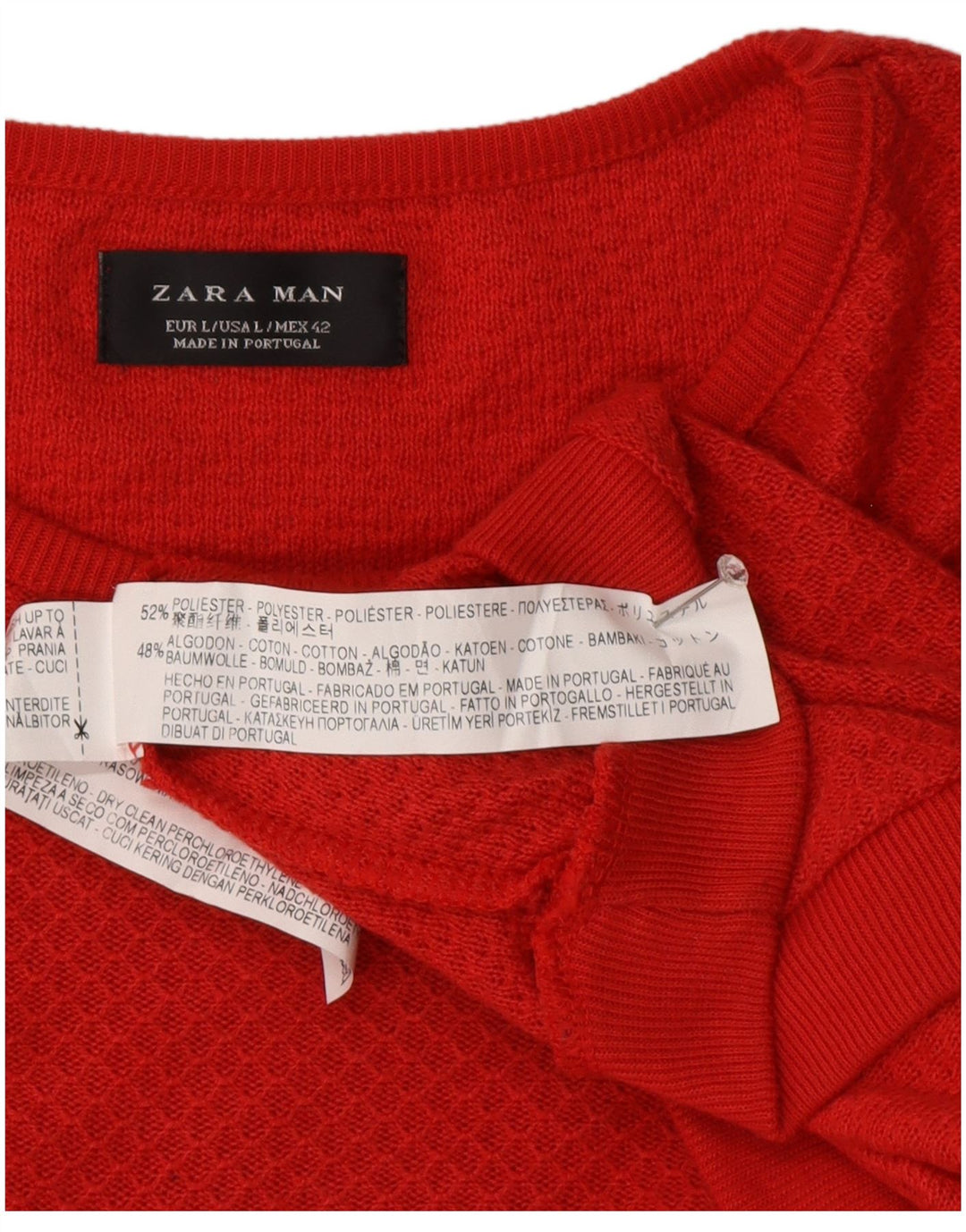 Ανδρικό πουλόβερ Zara με λαιμόκοψη μεγάλο κόκκινο πολυεστέρα