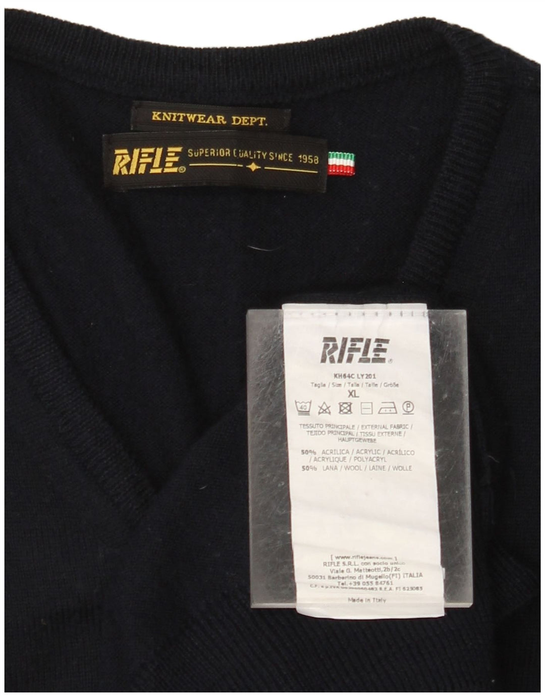 RIFLE Γυναικείο πουλόβερ με V λαιμόκοψη UK 18 XL Navy Blue Ακρυλικό