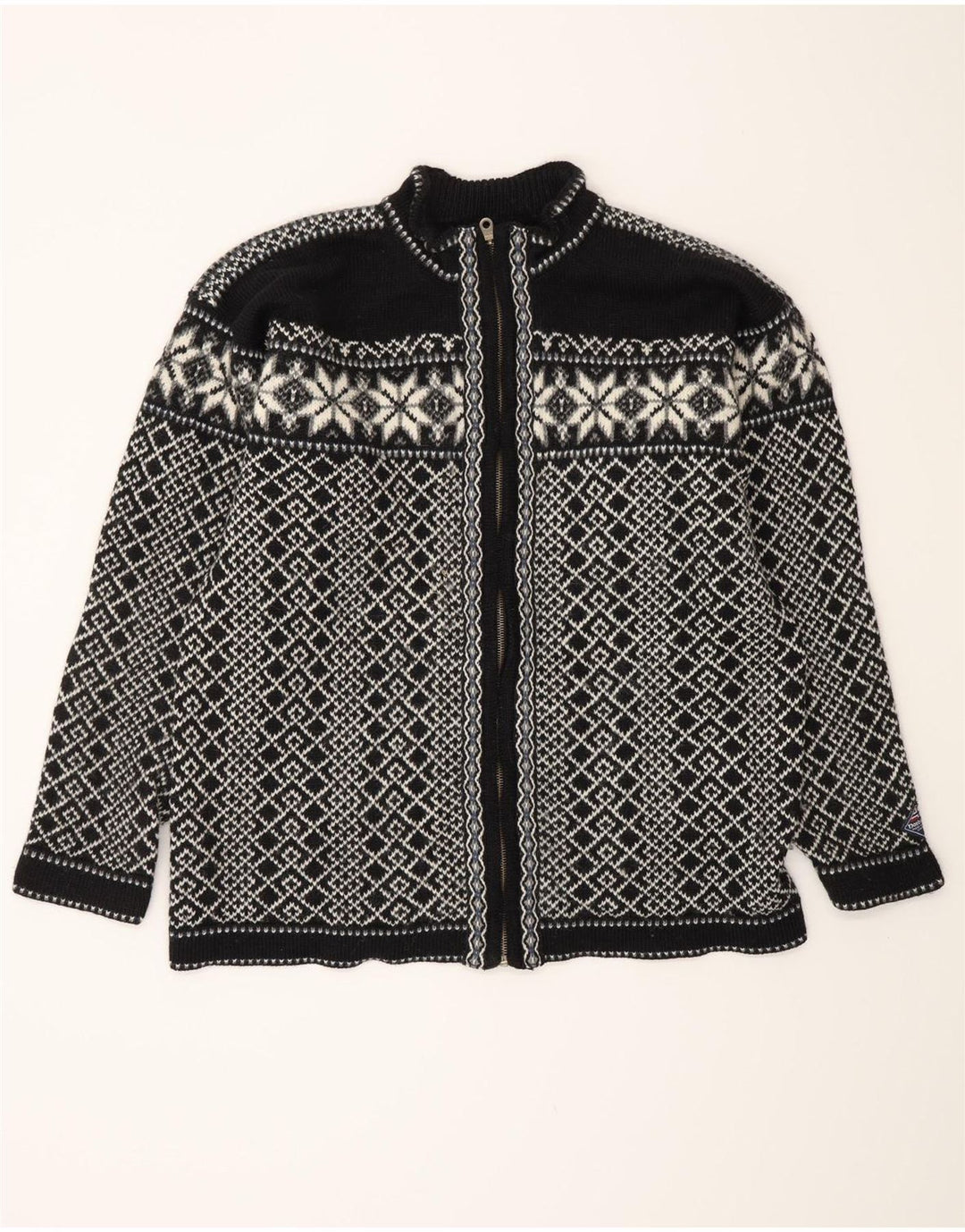 Ανδρικό πουλόβερ με ζακέτα VINTAGE Large Black Fair Isle