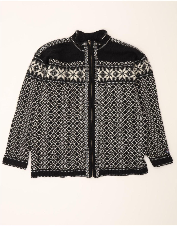 Ανδρικό πουλόβερ με ζακέτα VINTAGE Large Black Fair Isle