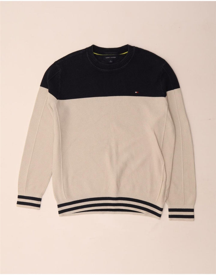 Ανδρικό πουλόβερ με λαιμόκοψη Tommy Hilfiger, μεσαίο σε λευκό χρώμα