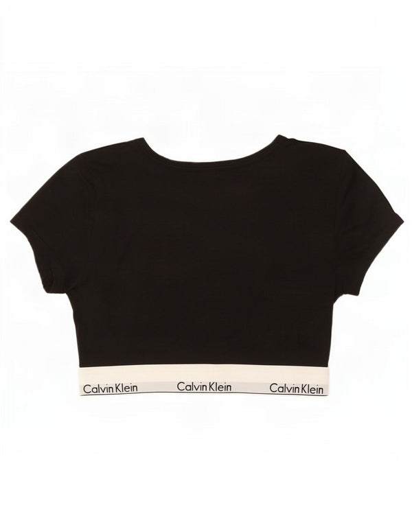 Γυναικείο Crop γραφικό μπλουζάκι Calvin Klein Top UK 14 Large Black Colourblock