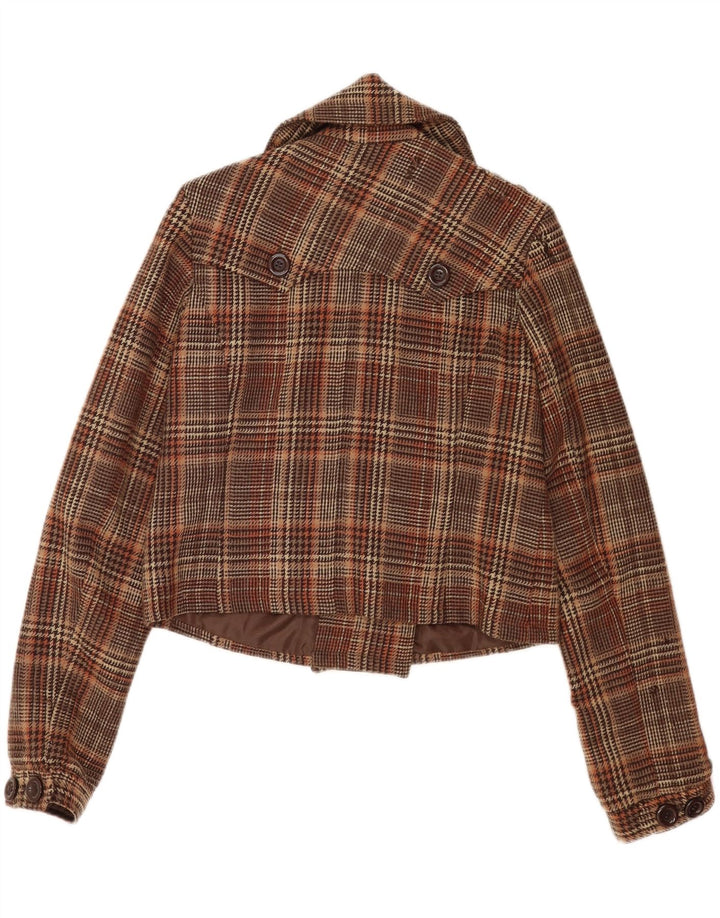 Vintage Γυναικείο Crop Pea Coat UK 16 Large Brown Check Wool