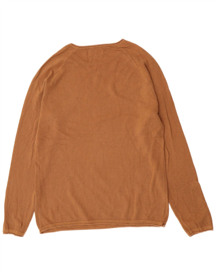 Jack & Jones Ανδρικό πουλόβερ με λαιμόκοψη, μεγάλο καφέ βαμβακερό