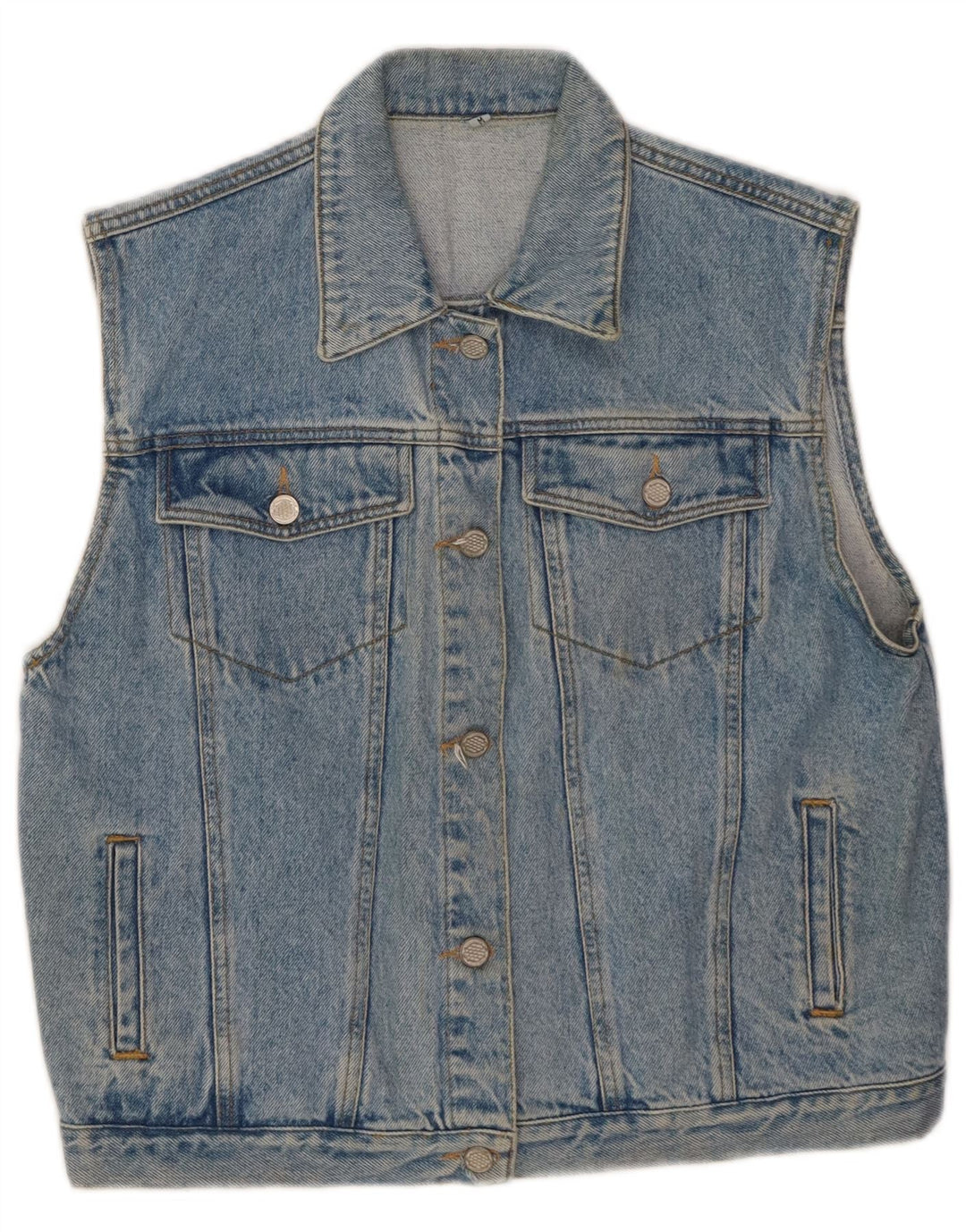 VINTAGE Γυναικείο Τζιν Gilet UK 14 Medium Blue Cotton