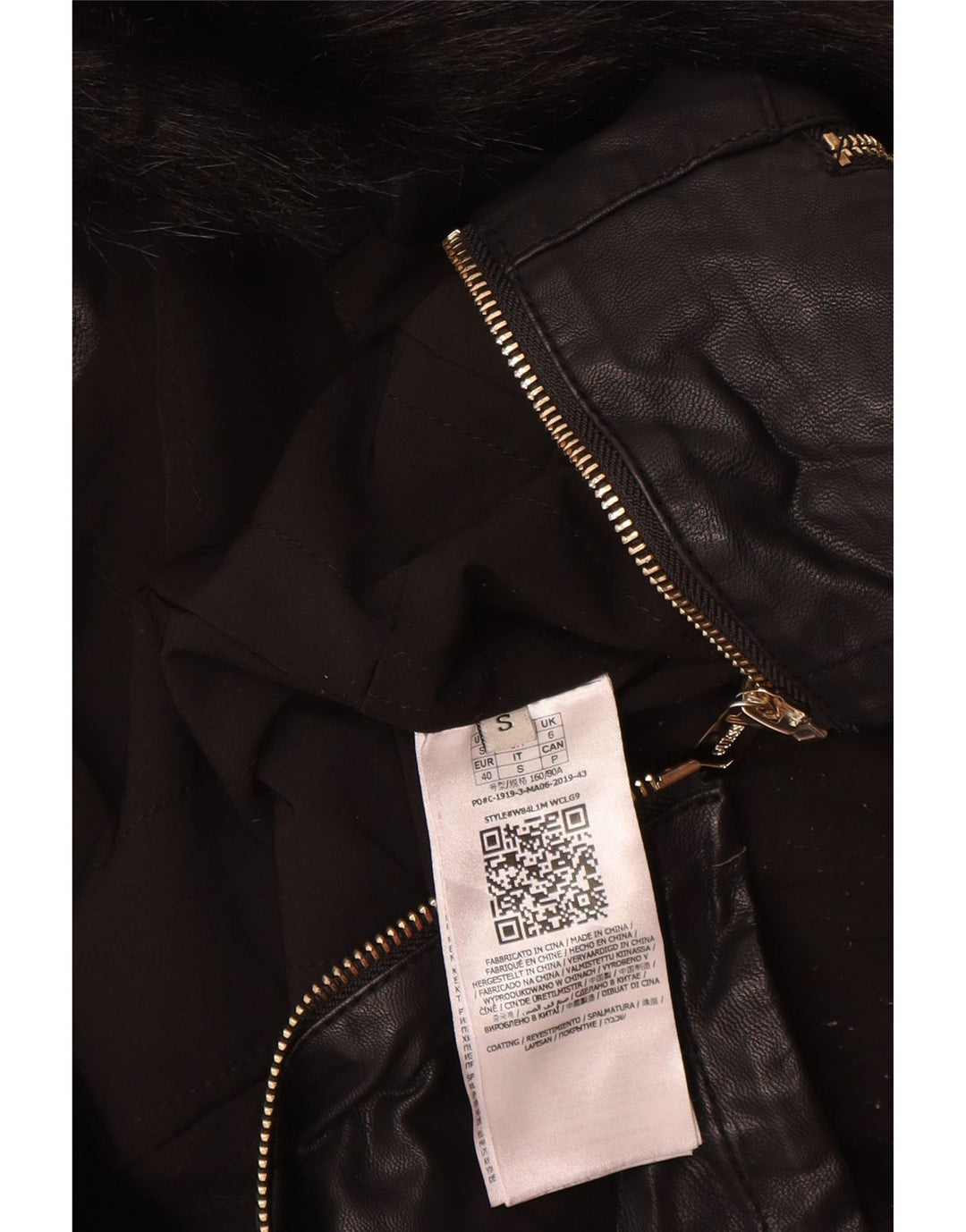 GUESS Γυναικείο Faux Leather Biker Jacket UK 6 XS Μαύρο Πολυουρεθάνη