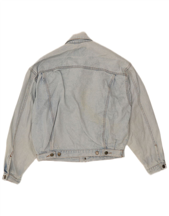 VINTAGE Γυναικείο Oversized Crop Τζιν Μπουφάν UK 10 Small Blue Cotton