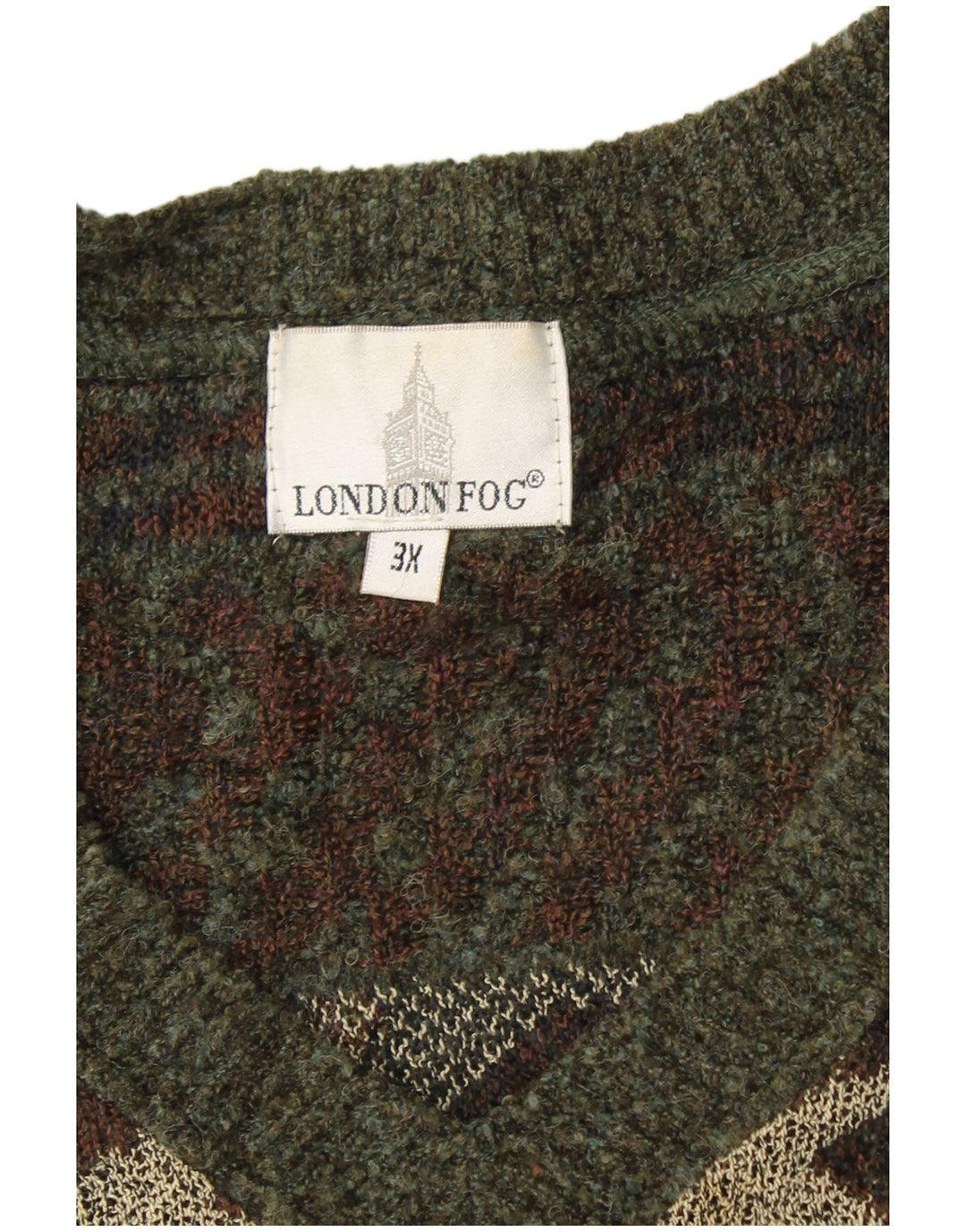 LONDON FOG Ανδρικό πουλόβερ με λαιμόκοψη 3XL Khaki Fair Isle