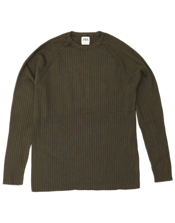 Zara Ανδρικό πουλόβερ με λαιμόκοψη μεσαίου χακί βισκόζη