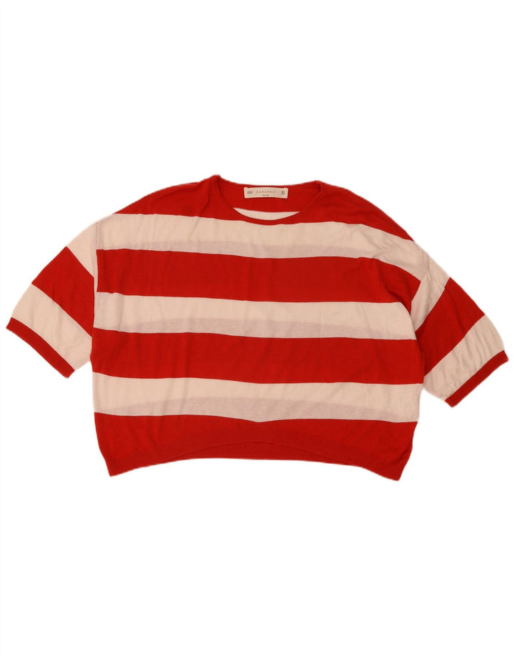 Zara Γυναικείο πουλόβερ υπερμεγέθη Crop Crew Neck Jumper UK 14 Medium Red