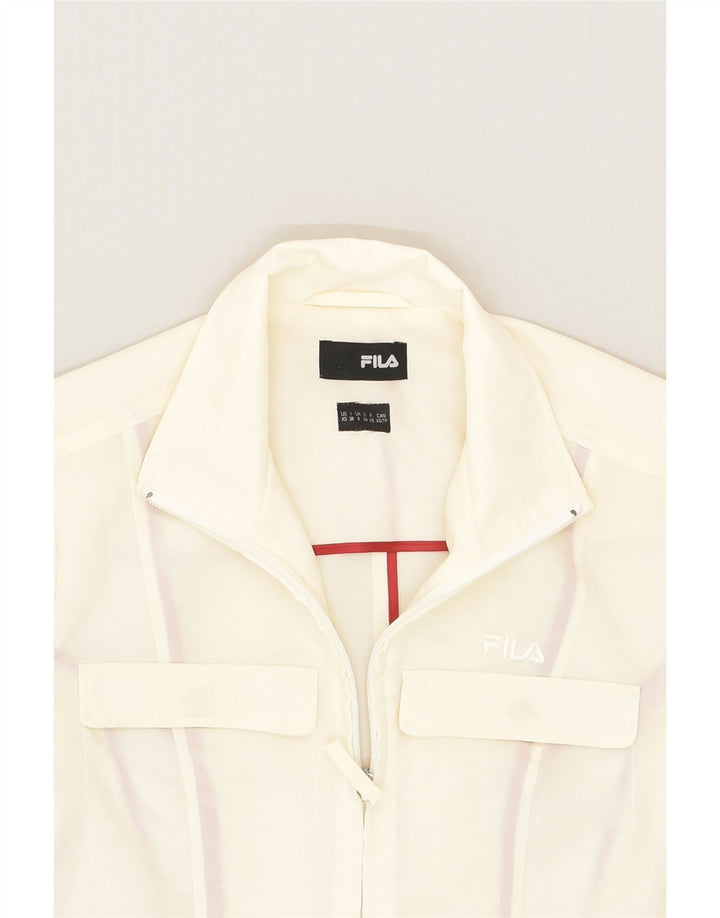 FILA Womens Bomber Jacket UK 8 Small  Off White Polyester | Vintage Fila | Thrift | Second-Hand Fila | Used Clothing | Messina Hembry 