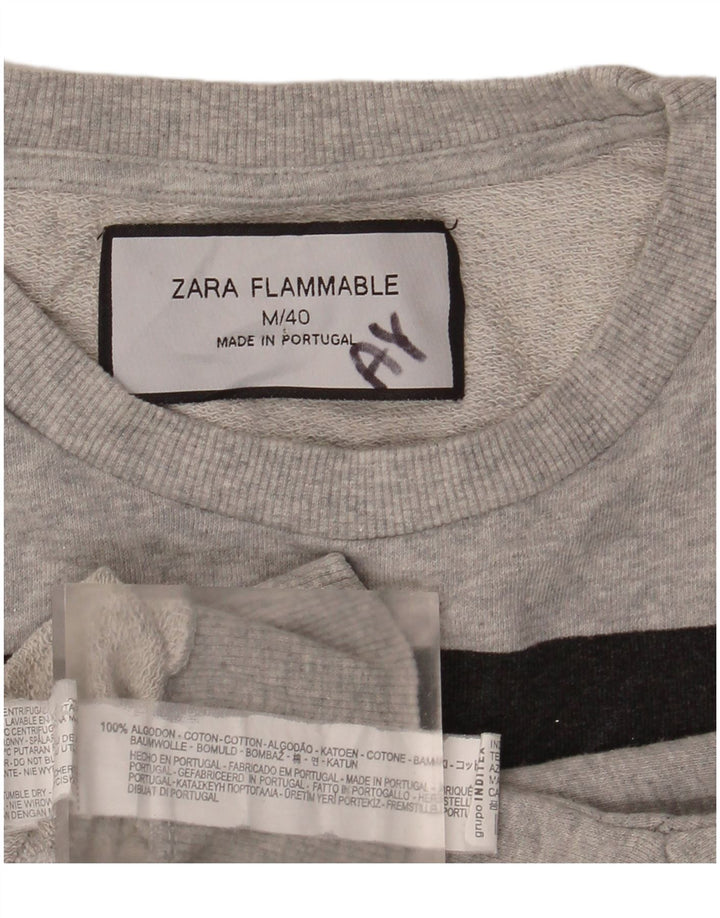 Zara Γυναικείο Φούτερ με γραφικά Jumper UK 14 Μεσαίο γκρι βαμβακερό