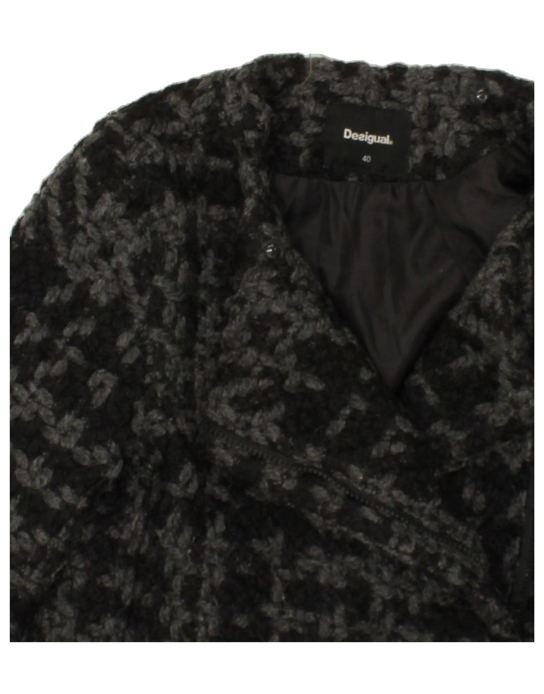 DESIGUAL Womens Overcoat EU 40 Medium Grey Check Wool Vintage Desigual and Second-Hand Desigual from Messina Hembry 