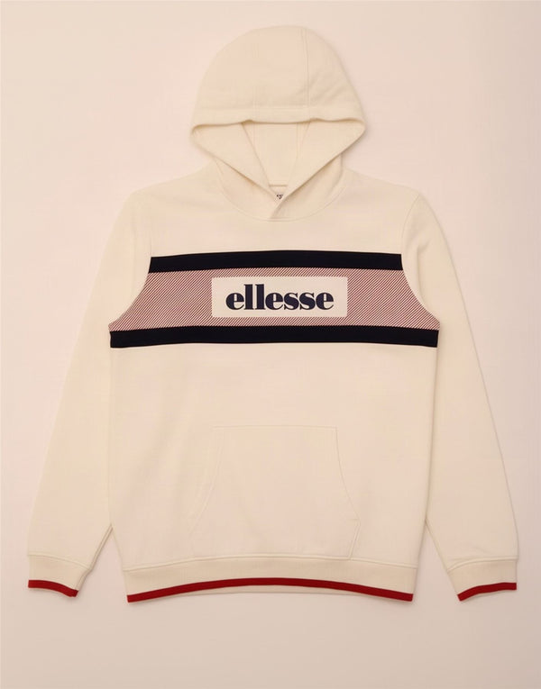 Ellesse Boys Graphic Hoodie Jumper 15-16 Years White Colourblock Cotton