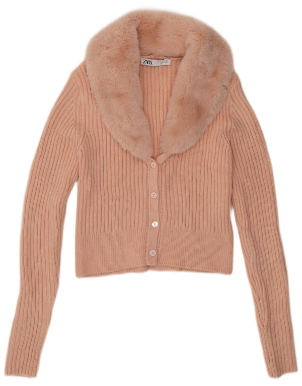Zara Γυναικείο πουλόβερ ζακέτα Crop UK 12 Medium Pink Acrylic