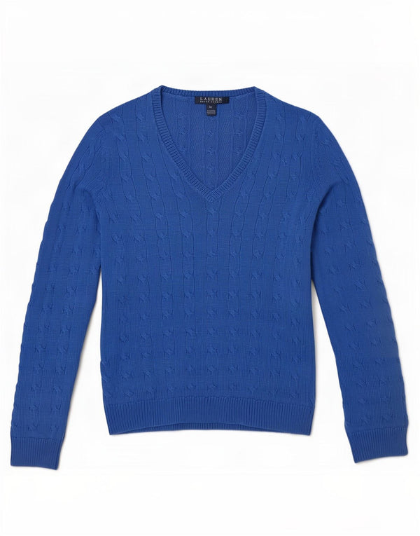 Γυναικείο πουλόβερ Ralph Lauren με V λαιμόκοψη UK 6 XS μπλε βαμβακερό