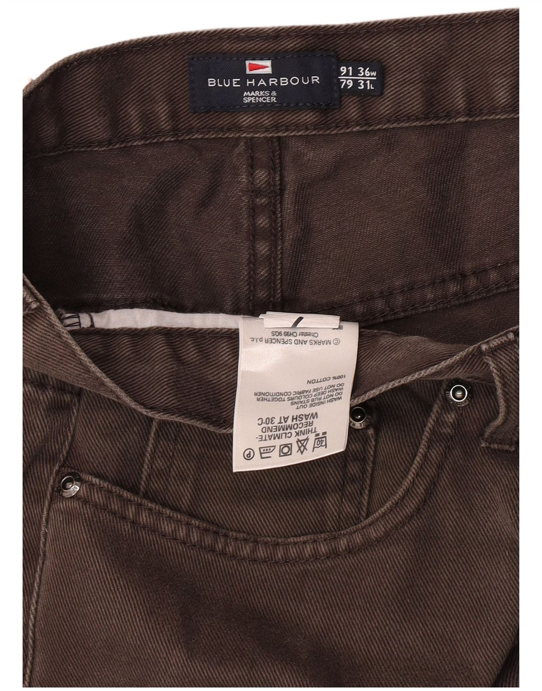 Marks & Spencer Ανδρικό Τζιν Μπλε Harbor Straight W36 L31 Καφέ βαμβακερό
